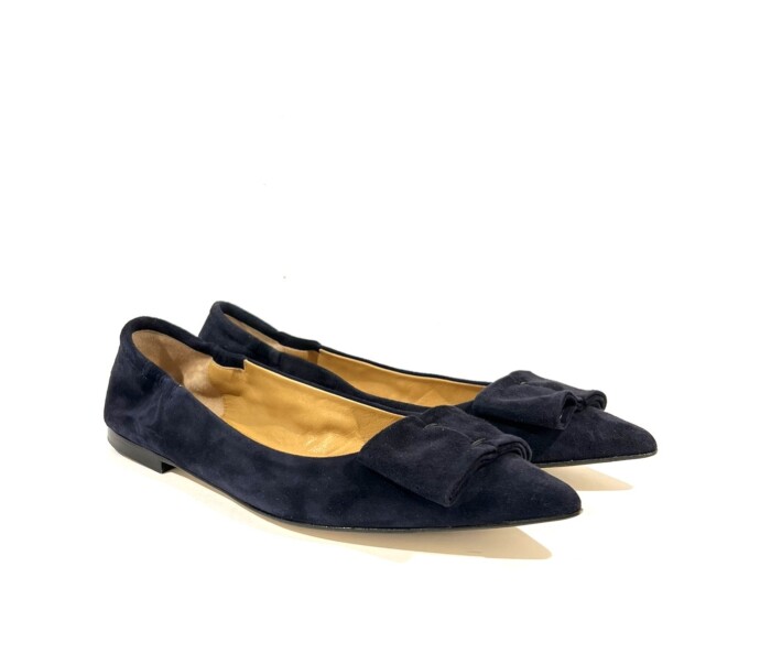 Damenschuhe Pomme d'Or Ballerina Veloursleder Dunkelblau - mit Masche