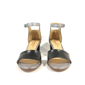 La Bottega di Lisa - Damenschuhe - Damensandale Leder Schwarz-Silber