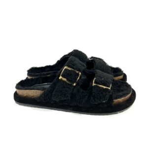 Damensandalen Lammfell Schwarz EHM