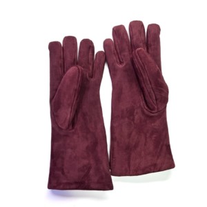 Damen-Handschuhe Restelli aus Veloursleder Bordaux und Lammfell