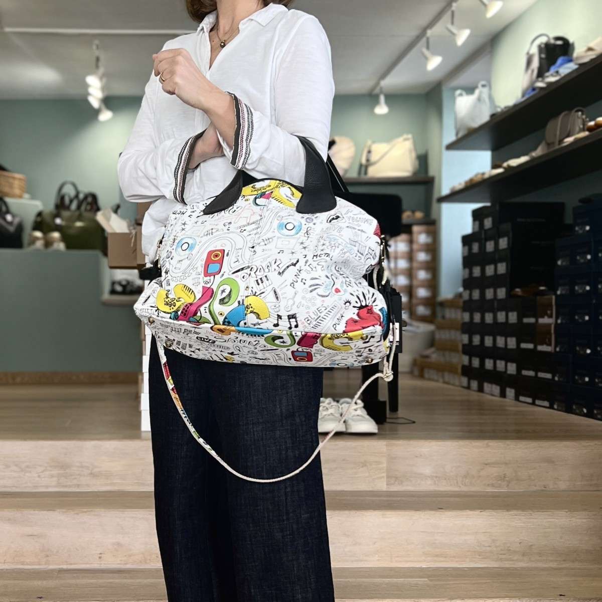 Grosse Bowling-Tasche Leder Cartoon - Laura Di Maggio - Made in Italy