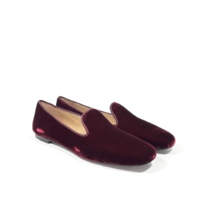 Slippers in der Farbe Bordeaux aus Samt mit Lederfutter und Ledersohle – Le Prosperine